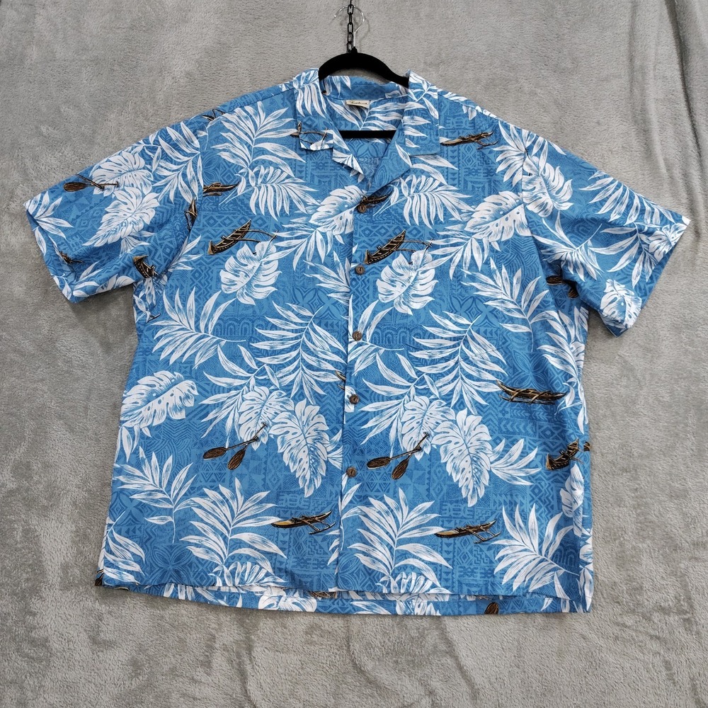 Vintage Royal‎ Creations Aloha Button Up Shirt Men 3XL Blue Hawaiian Made Canoe